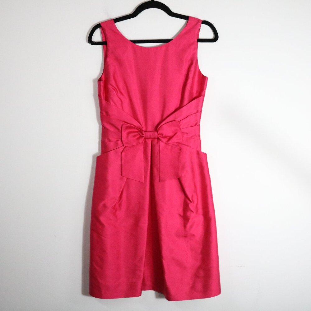 Kate Spade Silk Jillian Bow Front Dress Womens 4 Pink High Neck Fit Flare Preppy